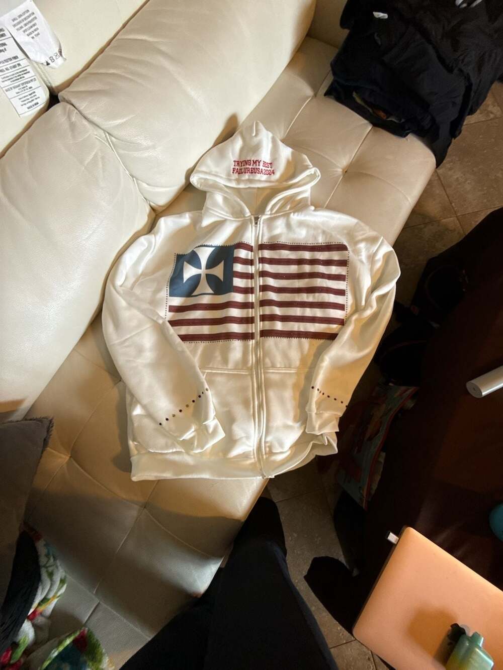 FAILURE.USA "Trying My Best" Rhinestone Flag Zip-Up Hoodie